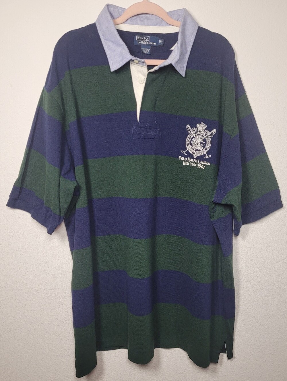 Vintage Polo Ralph Lauren Equestrian Rugby Shirt 3XLT Striped Green Navy Preppy